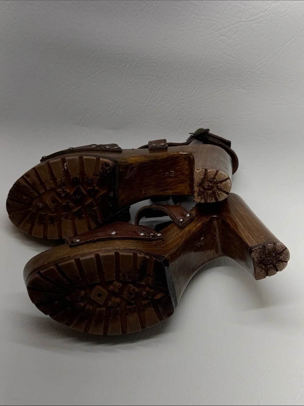 new directions Brown Leather Platform Sandals